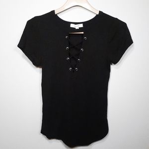 Active USA ribbed black lace up tee